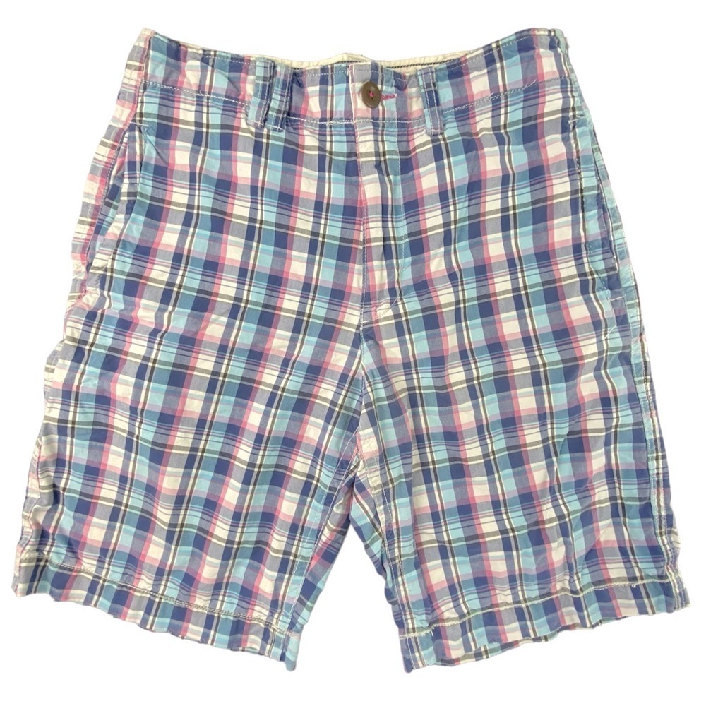 AE blue white pink plaid long bermuda shorts men's sz 32